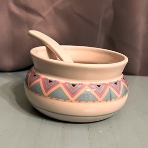 Vintage Sango Zuni Stoneware Small Salsa Bowl w/Spoon Southwest  #25247 10/1988